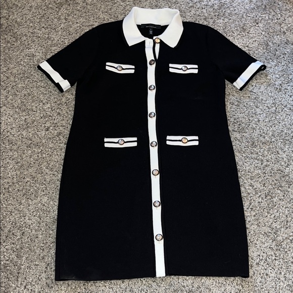 WHITE HOUSE BLACK MARKET WHBM MOD SHORT SLEEVE CONTRAST SWEATER MINI DRESS - Picture 2 of 8